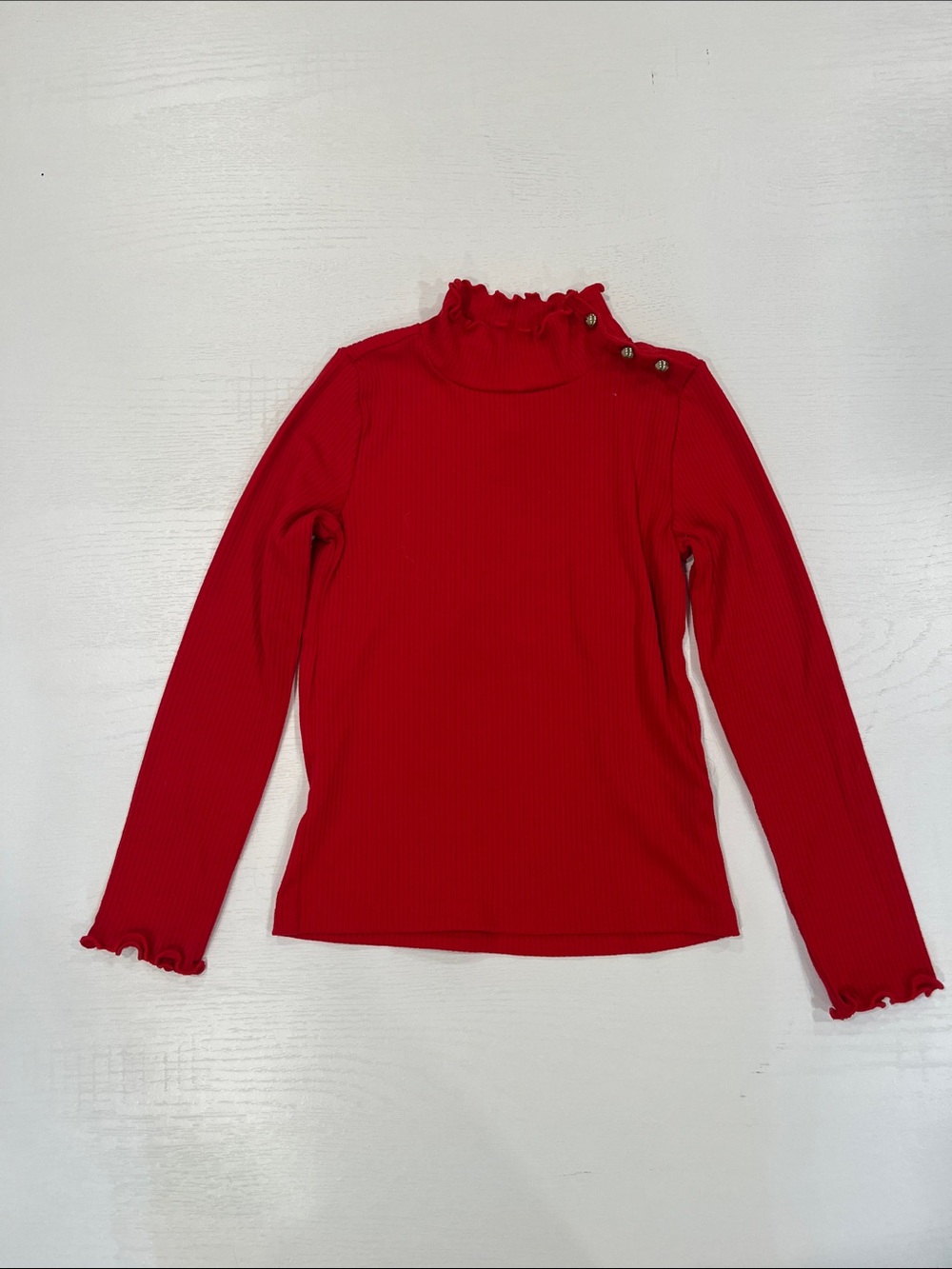 Janie and Jack Red Ribbed Long Sleeve Tee with Ruffle Neck